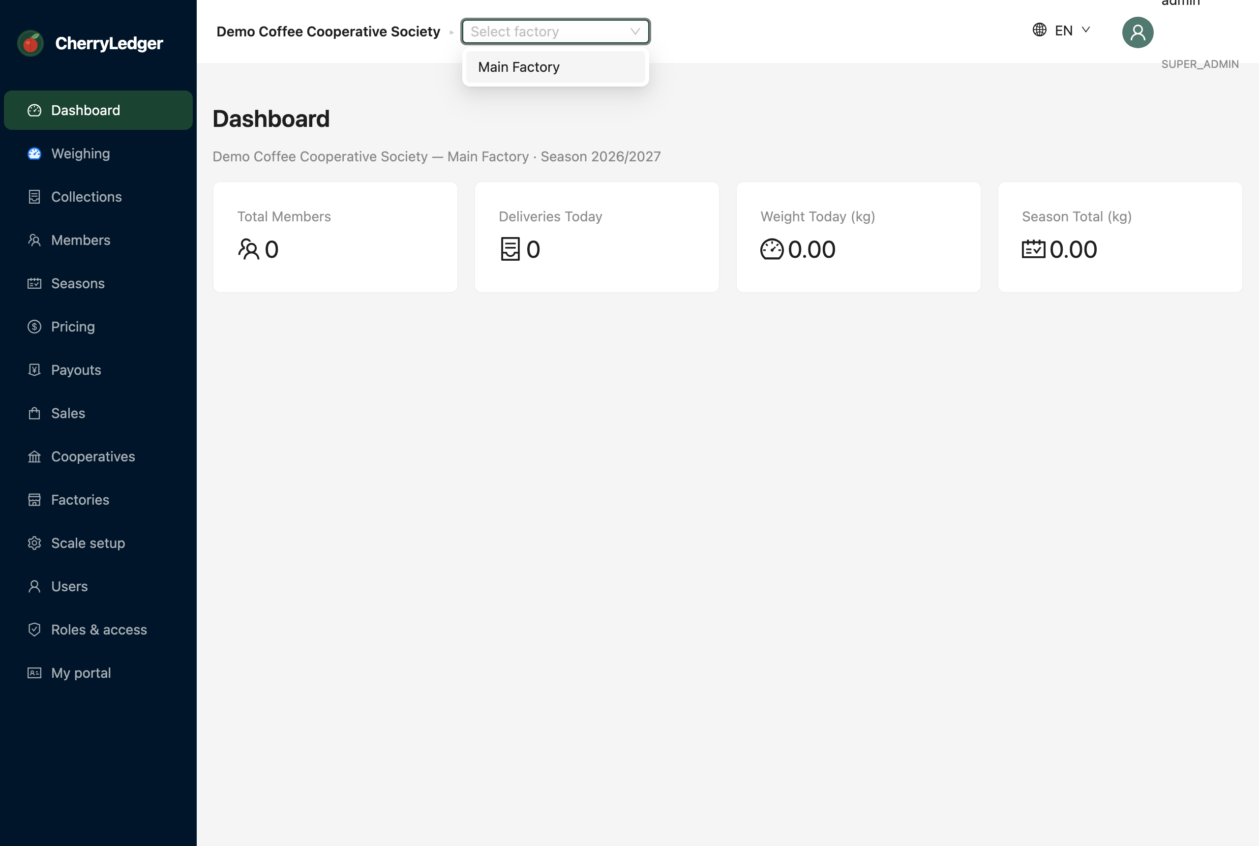 The active-factory selector