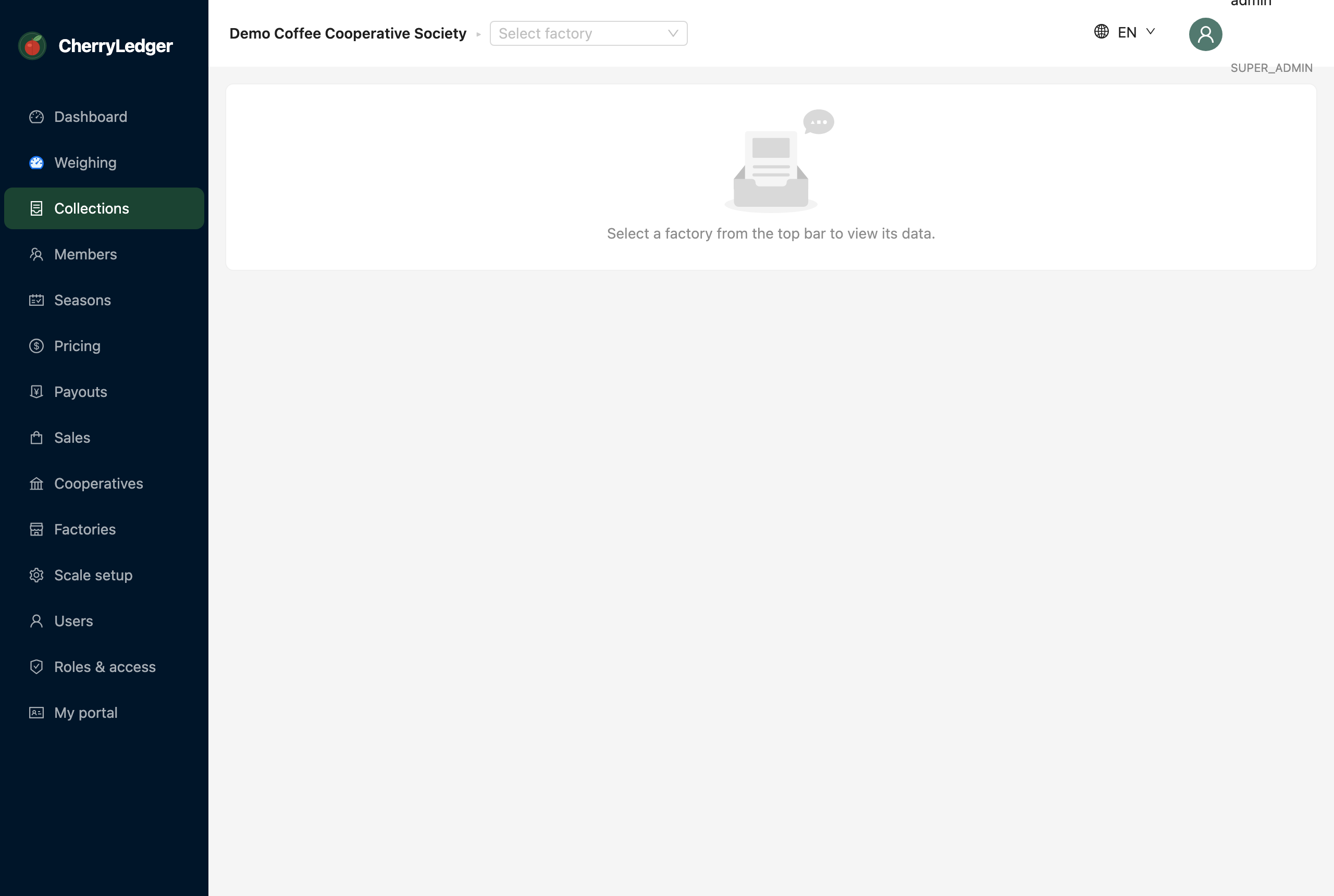 The collections screen