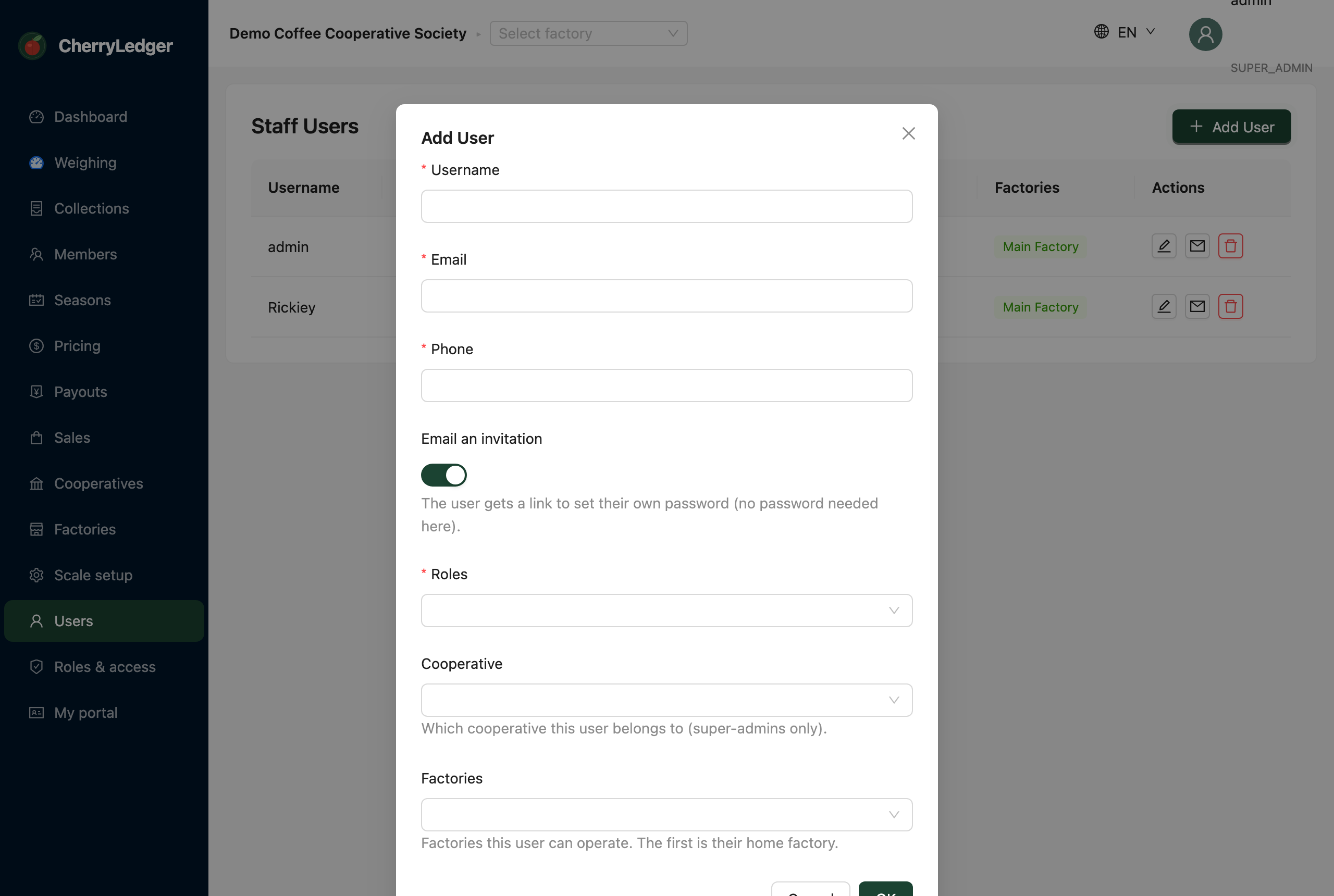 Adding a user